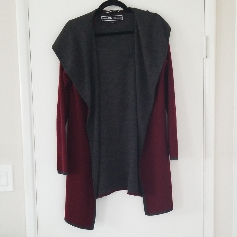 Hooded Wool Blend 3/4 Length Sweater